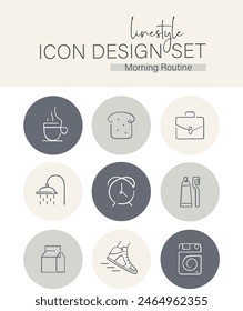 Linestyle Icon Design Set Morning Routine