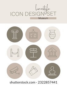 Linestyle Icon Design Set Museum