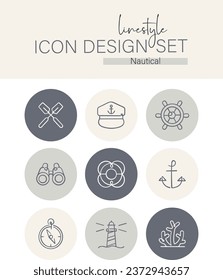 Linestyle Icon Design Set Nautical
