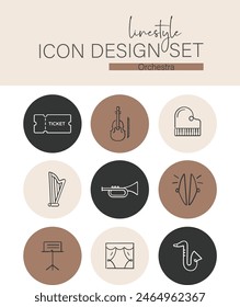 Linestyle Icon Design Set Orchestra