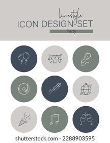 Linestyle Icon Design Set Party