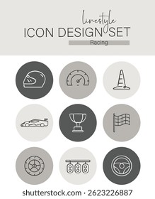 Linestyle Icon Design Set Racing