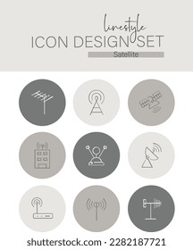 Satélite de diseño de iconos de estilo de línea