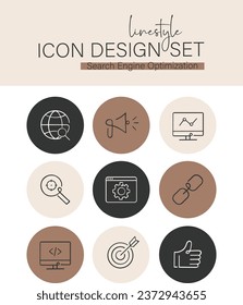 Optimización del motor de búsqueda del conjunto de diseño de iconos de estilo de línea