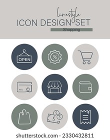 Linestyle Icon Design Set Shopping