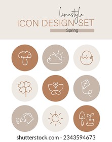 Linestyle Icon Design Set Spring