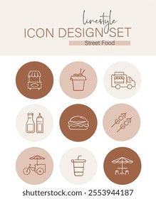 Linestyle Icon Design Set Street Food
