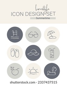 Linestyle Icon Design Set Summertime