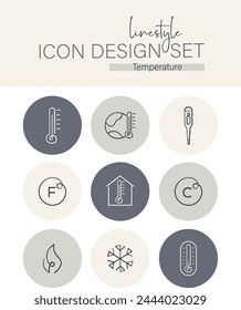 Linestyle Icon Design Set Temperature