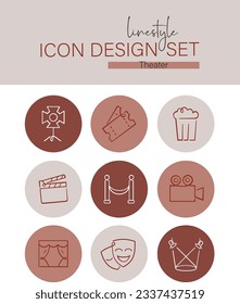 Linestyle Icon Design Set Theater