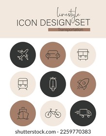 Linestyle Icon Design Set Transportation