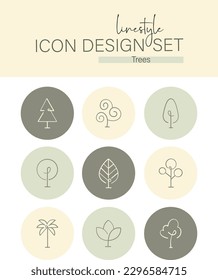 Linestyle Icon Design Set Trees