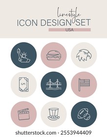 Linestyle Icon Design Set USA