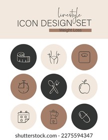 Linestyle Icon Design Set Weight Loss