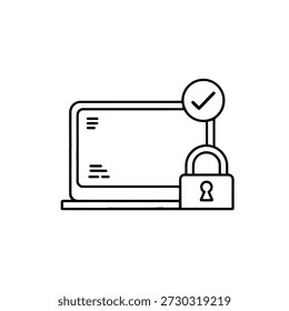 Notebook Linestyle com cadeado e ícone de marca de seleção para segurança e proteção