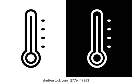 A line-style thermometer icon with temperature markings is shown in both white and black versions.
