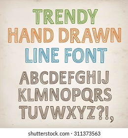 Linet vector ABC letters on old paper background.Trendy font for your design.