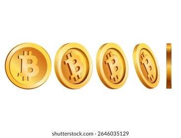 Uma linha de moedas Bitcoin capturadas de diferentes pontos de vista para melhorar seus recursos 3D e elementos de design exclusivos