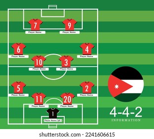 Line-up Football tournament vector illustration.
Country team lineup table and Team Formation on Soccer Field. Vector country flag football tournament