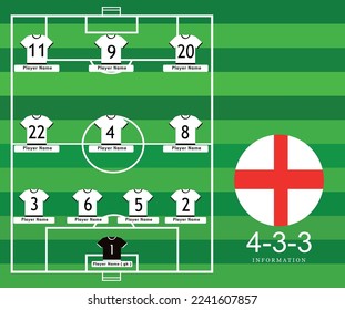 Line-up Football tournament vector illustration.
Country team lineup table and Team Formation on Soccer Field. Vector country flag football tournament