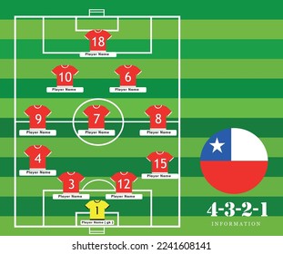 Line-up Football tournament vector illustration.
Country team lineup table and Team Formation on Soccer Field. Vector country flag football tournament