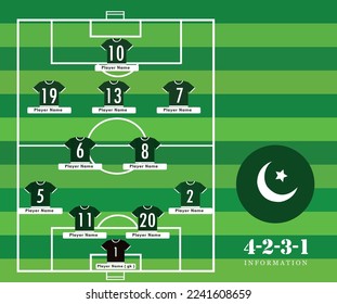 Line-up Football tournament vector illustration.
Country team lineup table and Team Formation on Soccer Field. Vector country flag football tournament