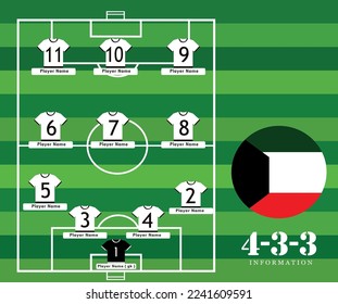 Line-up Football tournament vector illustration.
Country team lineup table and Team Formation on Soccer Field. Vector country flag football tournament