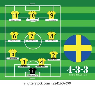 Line-up Football tournament vector illustration.
Country team lineup table and Team Formation on Soccer Field. Vector country flag football tournament