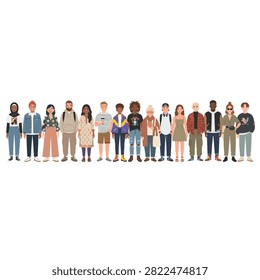 A lineup of individuals showcasing diversity in age, gender, and style, standing against a plain white background.