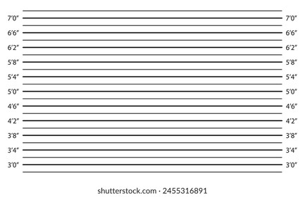 Plantilla de tiro de taza de alineación. Fondo vacío para perfil de ladrón. Gráfico de la policía de pulgadas de altura para la sesión de fotos de la persona buscada, arrestada o sospechosa de Identificación. Ilustración gráfica Vector.