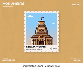 Lingaraj Temple Monument Postage stamp ticket design with information-vector illustration design