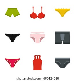 Lingerie icon set. Flat style set of 9 underwear vector icons for web isolated on white background