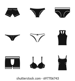 Lingerie icon set. Simple style set of 9 lingerie vector icons for web isolated on white background