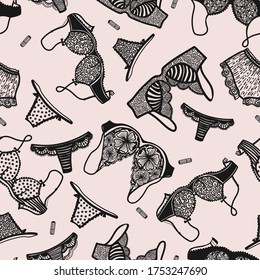Lingerie y vectores de lápiz labial sin fisuras para decoración, embalaje, textil.