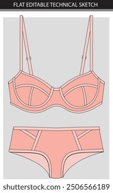 Lingerie set peach. Lingerie collection. Vector illustration file.