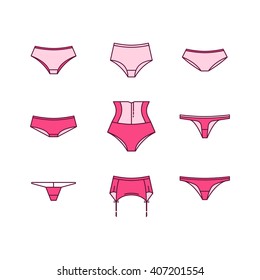 Lingerie set. The types of pants. 9 different types of underpants. Female underwear