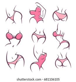 Lingerie, Underwear And Intimate Hygiene, Vector Lady Poses Collection For Your Logo