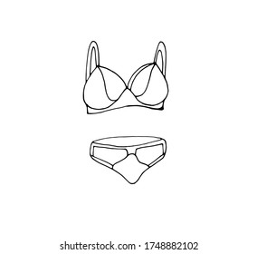 Lingerie for website design. Vector isolated illustration with panties and bra in Doodle style.  Design of ads, websites, and banners. An isolated element. Cartoon style. Symbol of femininity.