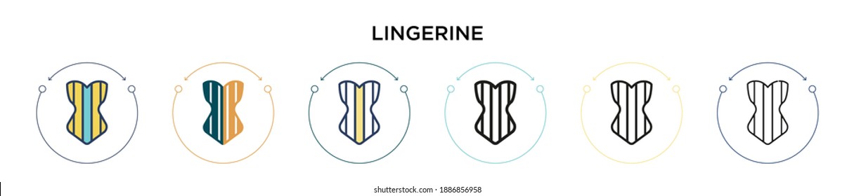 Lingerine icon in filled, thin line, outline and stroke style. Vector illustration of two colored and black lingerine vector icons designs can be used for mobile, ui, web