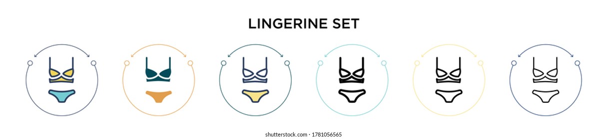 Lingerine set icon in filled, thin line, outline and stroke style. Vector illustration of two colored and black lingerine set vector icons designs can be used for mobile, ui, web