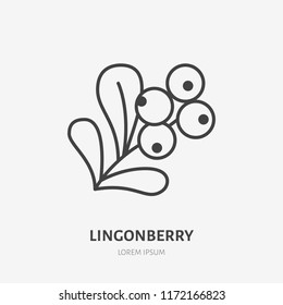 Lingonberry flat line icon, forest berry sign, healthy food logo. Illustration of cranberry, cowberry for natiral food store.