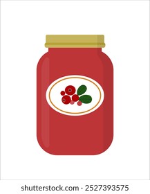 Engarrafamento de lingonberry em frasco de vidro, conserva de berry.