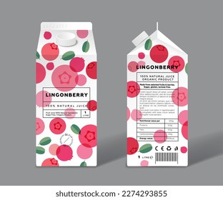 Jugo de arándano. Diseño de empaquetado de plantillas. Todo, mitades y rodajas de frutas transparentes.