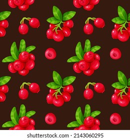 Lingonberry y hojas patrón sin fisuras. Diseño de bayas para papel de embalaje, textil, embalaje, tela.
