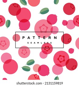 Lingonberry seamless pattern. Fruits and berries background. Transparent berries, fruits and frame with text is on separate layer. Label and packaging simple design