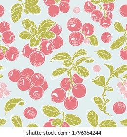 Lingonberry, seamless pattern, vector file