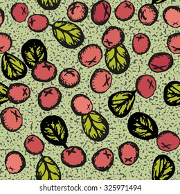 Lingonberry vector seamless pattern. Hand drawn cowberries illustration.