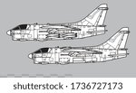Ling-Temco-Vought A-7 Corsair II. Vector drawing of light attack aircraft. Side view. Image for illustration and infographics