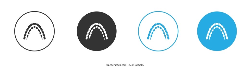 Lingual braces icon set. Black solid flat doodle graphic design set