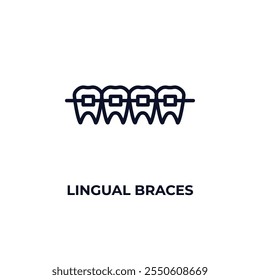 ícone de contorno de chaves linguais. Vetor linear do conceito de dentista. Ícone de chaves linguais de linha fina isoladas no fundo branco